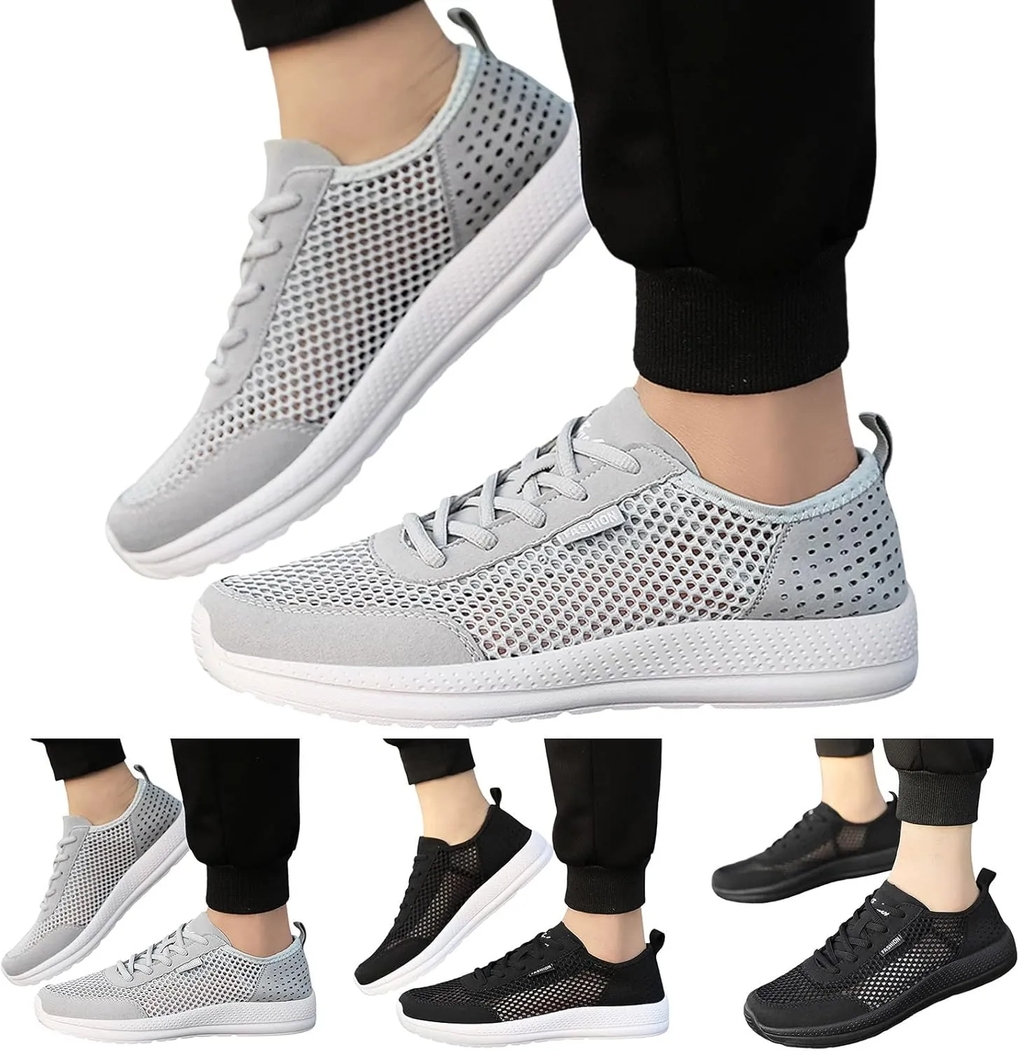 Mens Running Shoes Slip On Lace Up Sneakers Walking Tennis Shoes Gym Athletic Sports Fashion Casual Breathable Mesh Shoe for Men Summer Outdoor Workout Gym with Soft Sole