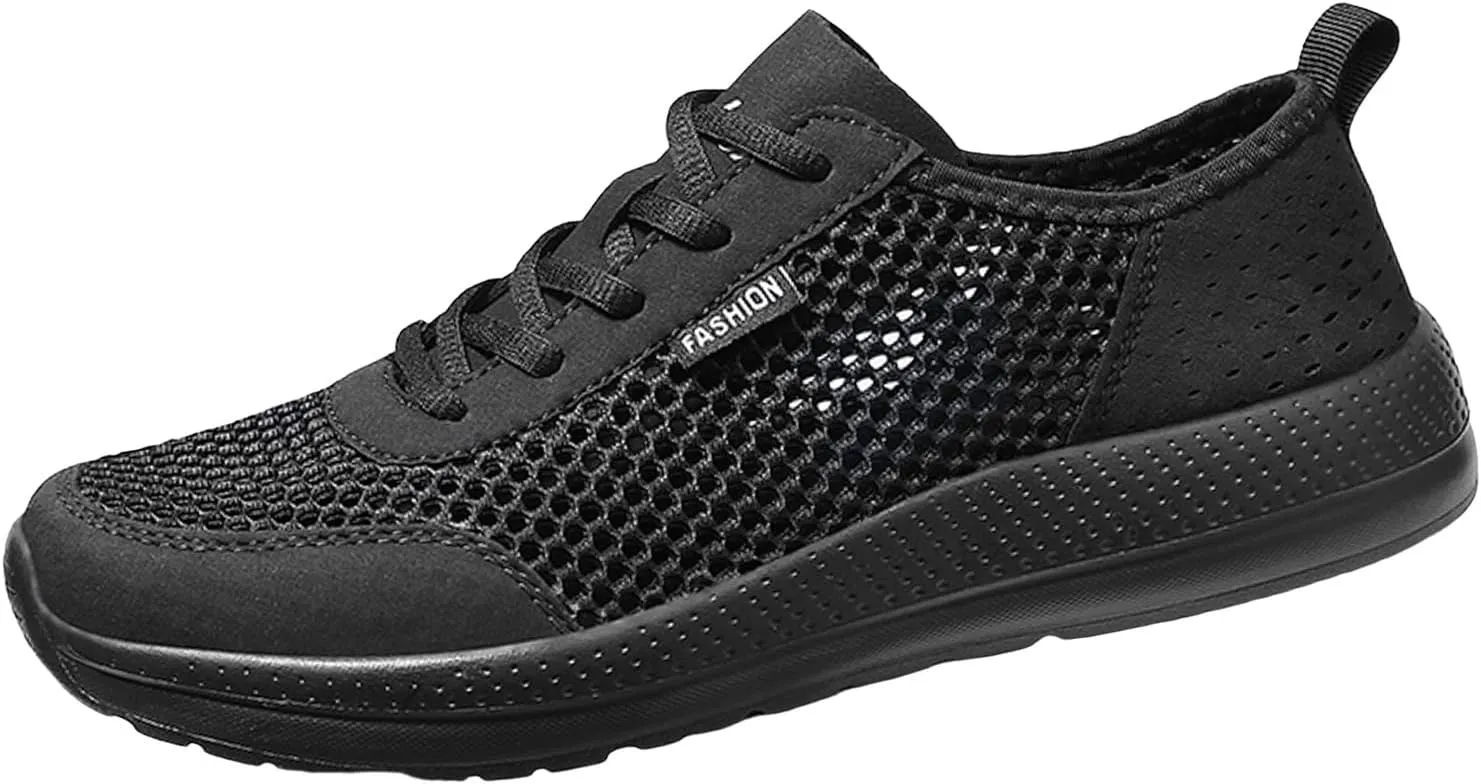Mens Running Shoes Slip On Lace Up Sneakers Walking Tennis Shoes Gym Athletic Sports Fashion Casual Breathable Mesh Shoe for Men Summer Outdoor Workout Gym with Soft Sole