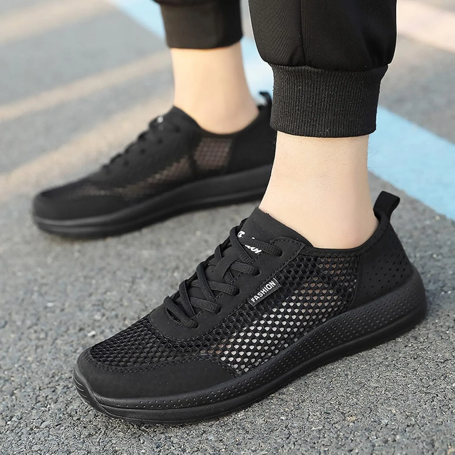 Mens Running Shoes Slip On Lace Up Sneakers Walking Tennis Shoes Gym Athletic Sports Fashion Casual Breathable Mesh Shoe for Men Summer Outdoor Workout Gym with Soft Sole