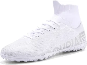Men's Soccer Cleats Football Shoes with High-Tops Lace-Up Spikes Indoor Firm Ground Turf Training Exercise Futsal Boots