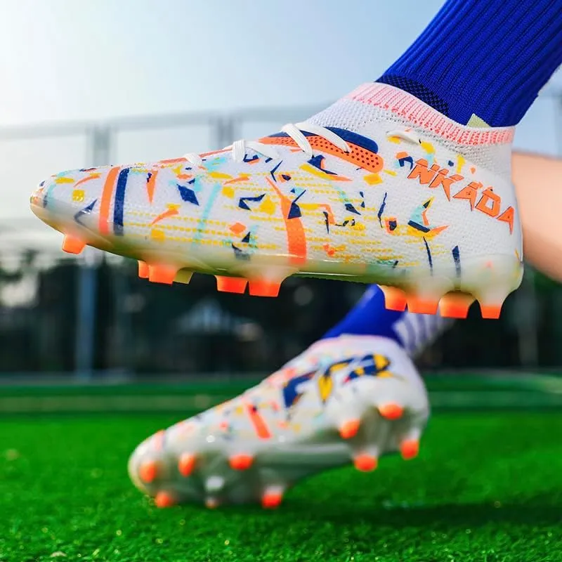 Men's Soccer Shoes High-Top Soccer Cleats Outdoor Breathable Athletic Professional Spikes Youth Boys Football Shoes Unisex