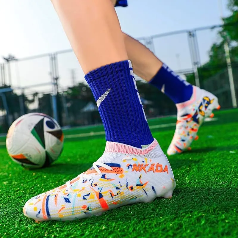 Men's Soccer Shoes High-Top Soccer Cleats Outdoor Breathable Athletic Professional Spikes Youth Boys Football Shoes Unisex