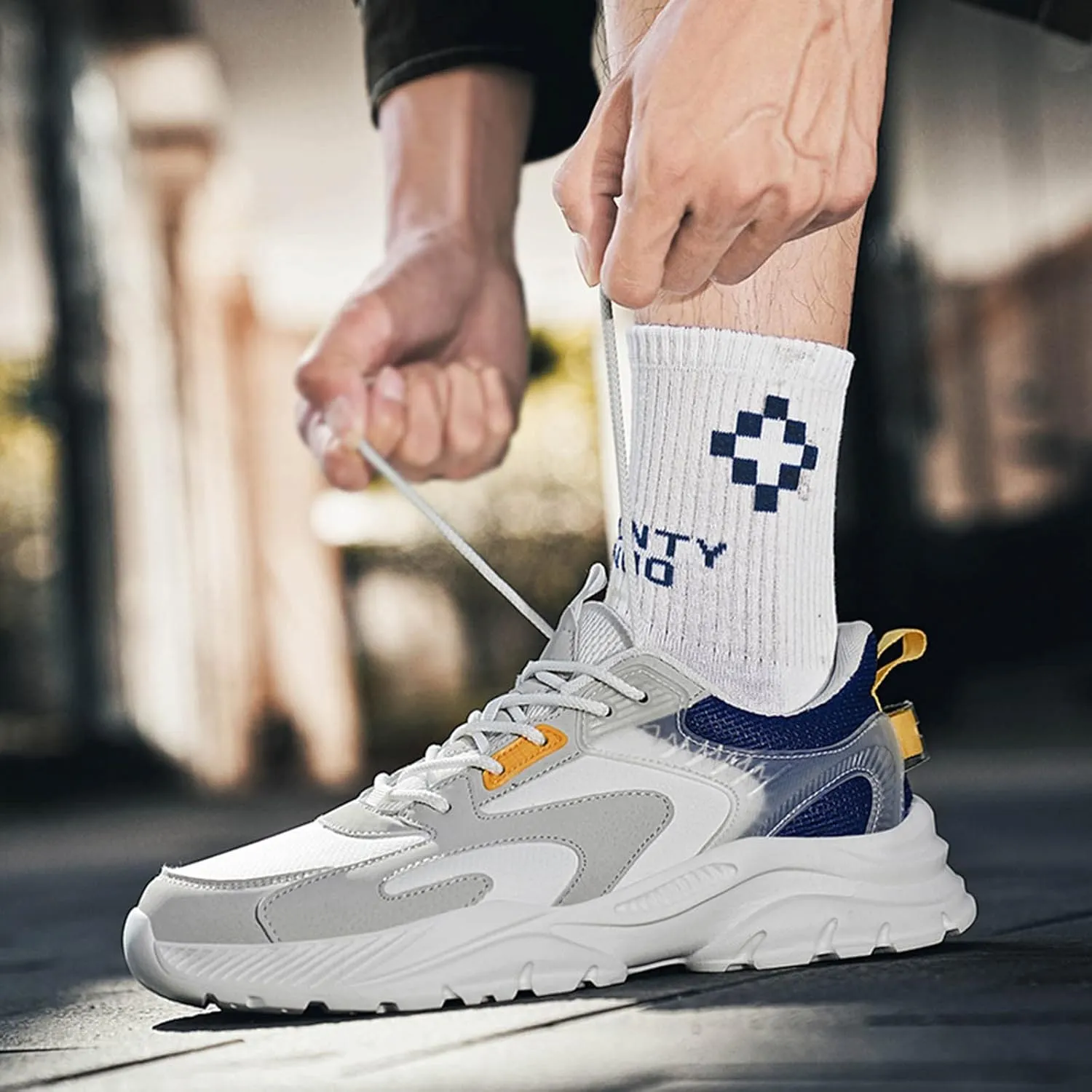 Mens Walking Shoes Lightweight Breathable Slip On Running Shoes Comfortable Fashion Non Slip Lace Up Sneakers Workout Casual Sports Sneaker with Arch Support Men