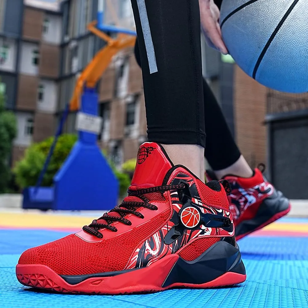 Men'sWomen's High Top Fly-Weaving Running Jogging Sneakers Sports Tennis Basketball Shoes Black and Purple