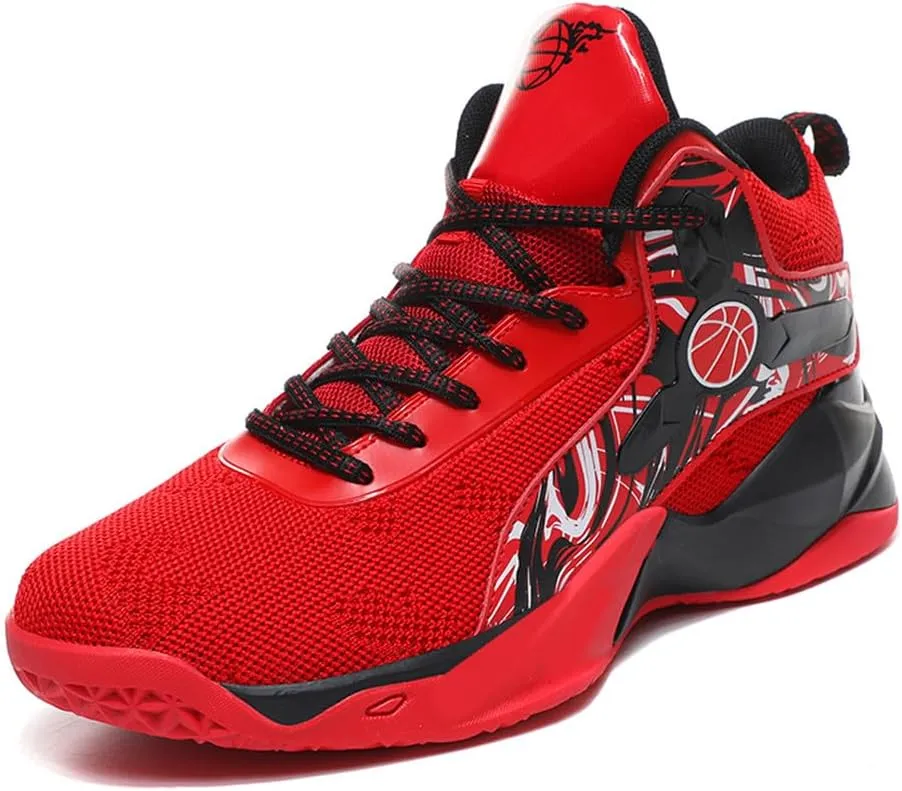 Men'sWomen's High Top Fly-Weaving Running Jogging Sneakers Sports Tennis Basketball Shoes Black and Purple
