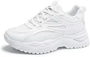 Mesh Athletic Sneakers, White Chunky Platform Running Shoes, Breathable Comfort Training Shoes