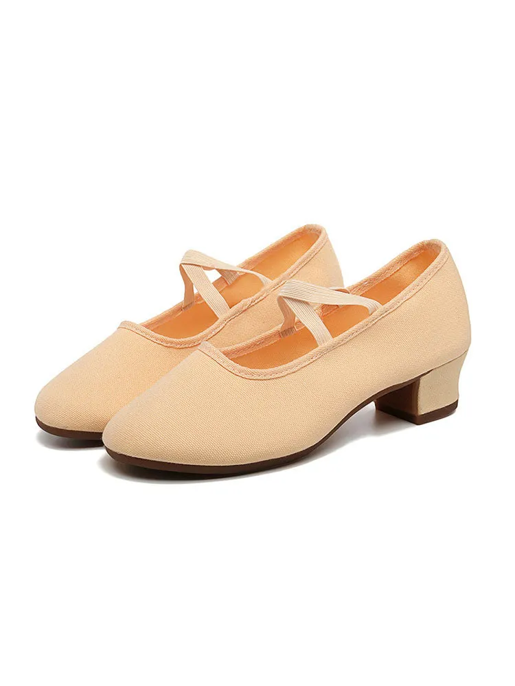 Mid-heel Outdoor Dance Practice Shoes Canvas Soft-soled Shoes