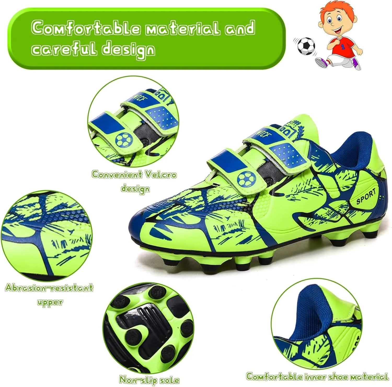 Mnplciea Kids Soccer Cleats Boys Girls Athletic Football Shoes Outdoor Anti-Slip Firm Ground Soccer Shoes