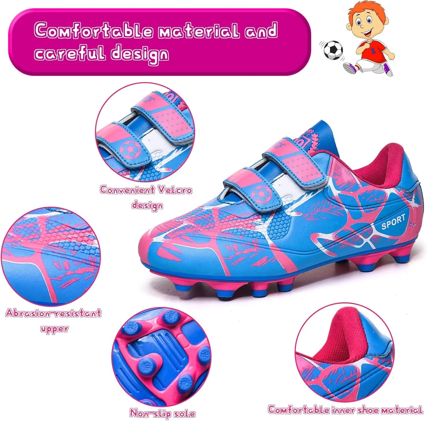 Mnplciea Kids Soccer Cleats Boys Girls Athletic Football Shoes Outdoor Anti-Slip Firm Ground Soccer Shoes
