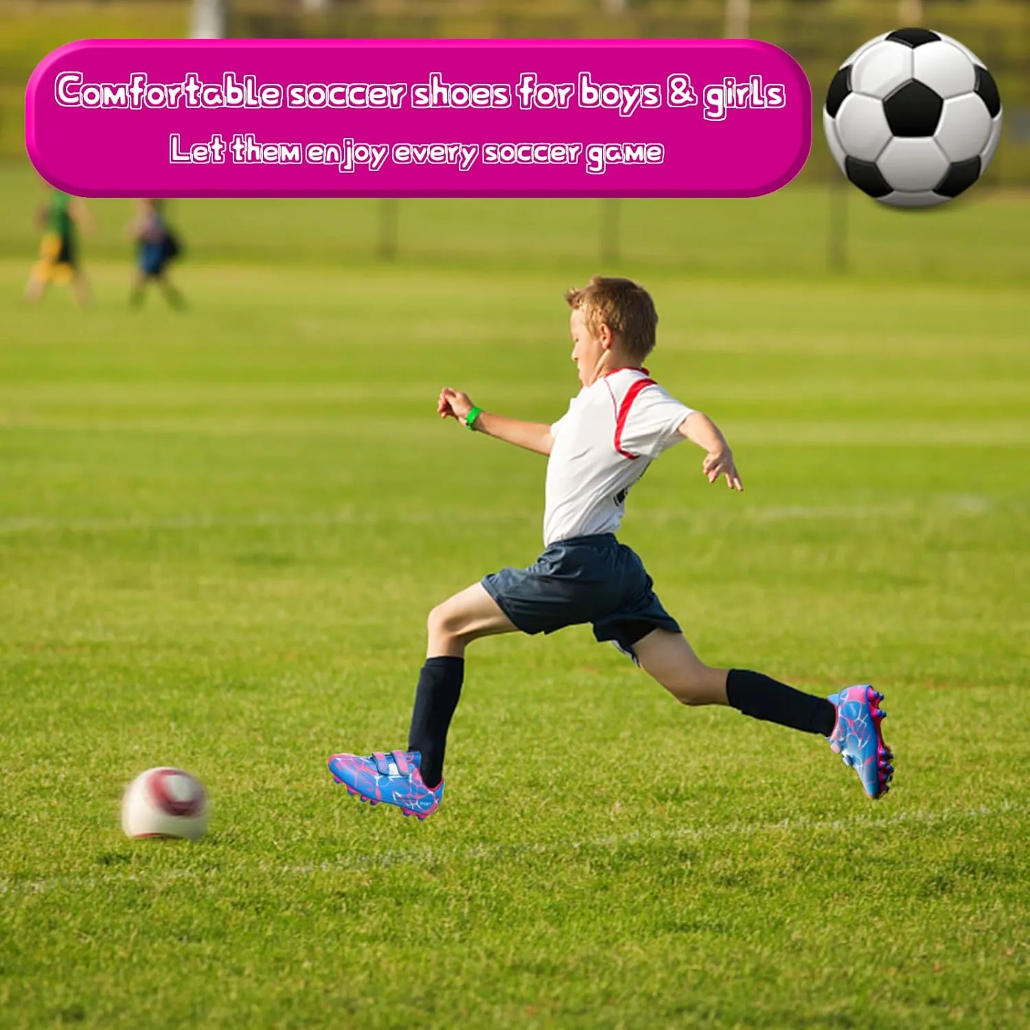 Mnplciea Kids Soccer Cleats Boys Girls Athletic Football Shoes Outdoor Anti-Slip Firm Ground Soccer Shoes