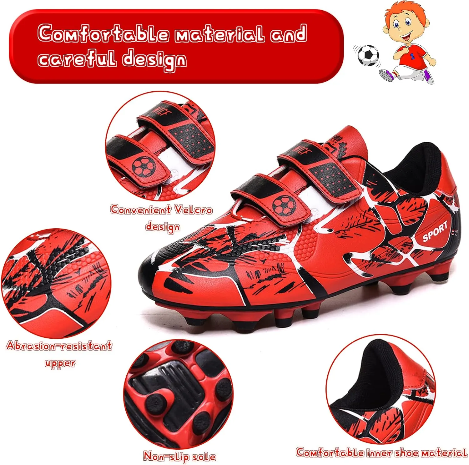 Mnplciea Kids Soccer Cleats Boys Girls Athletic Football Shoes Outdoor Anti-Slip Firm Ground Soccer Shoes