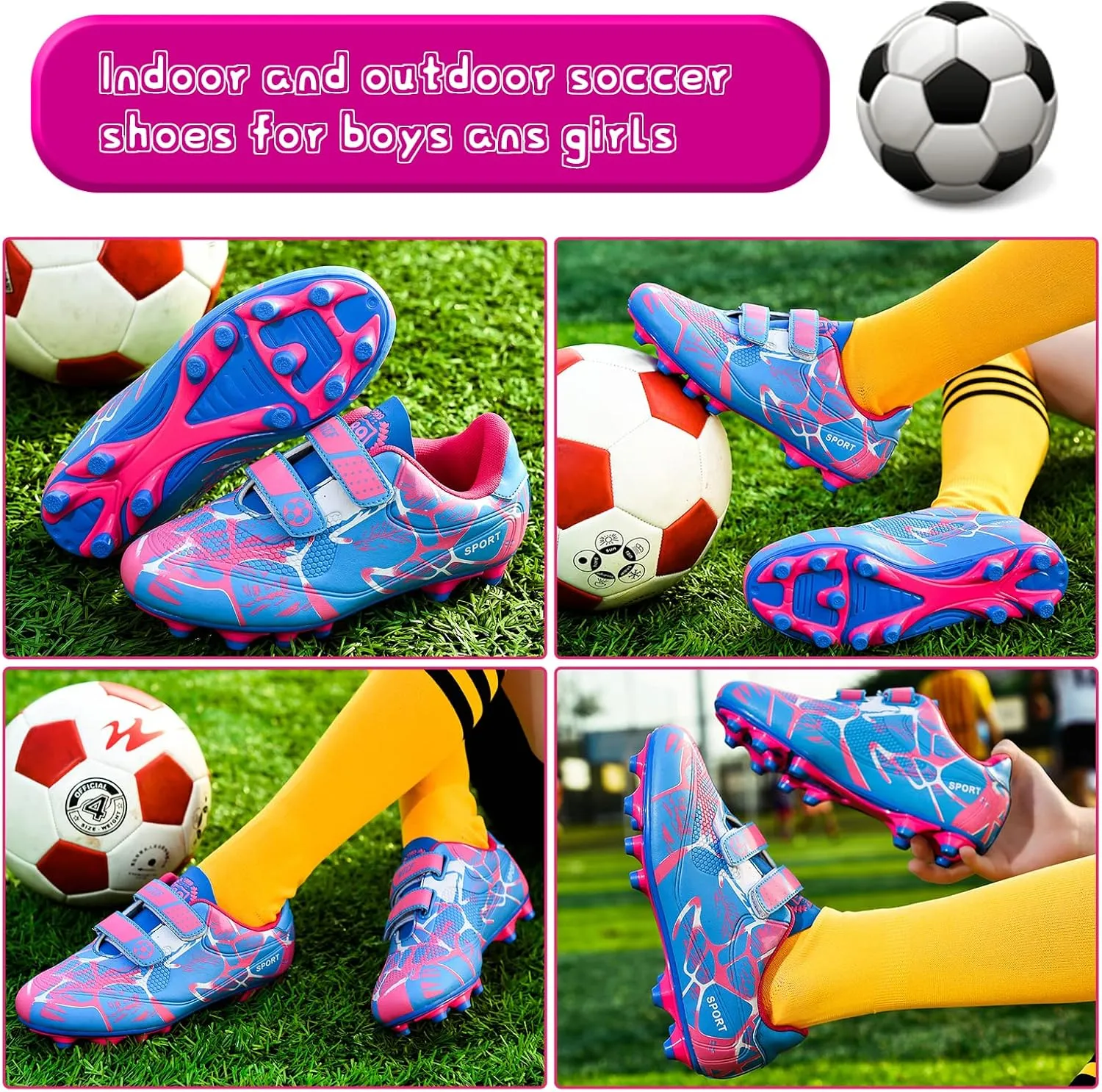 Mnplciea Kids Soccer Cleats Boys Girls Athletic Football Shoes Outdoor Anti-Slip Firm Ground Soccer Shoes