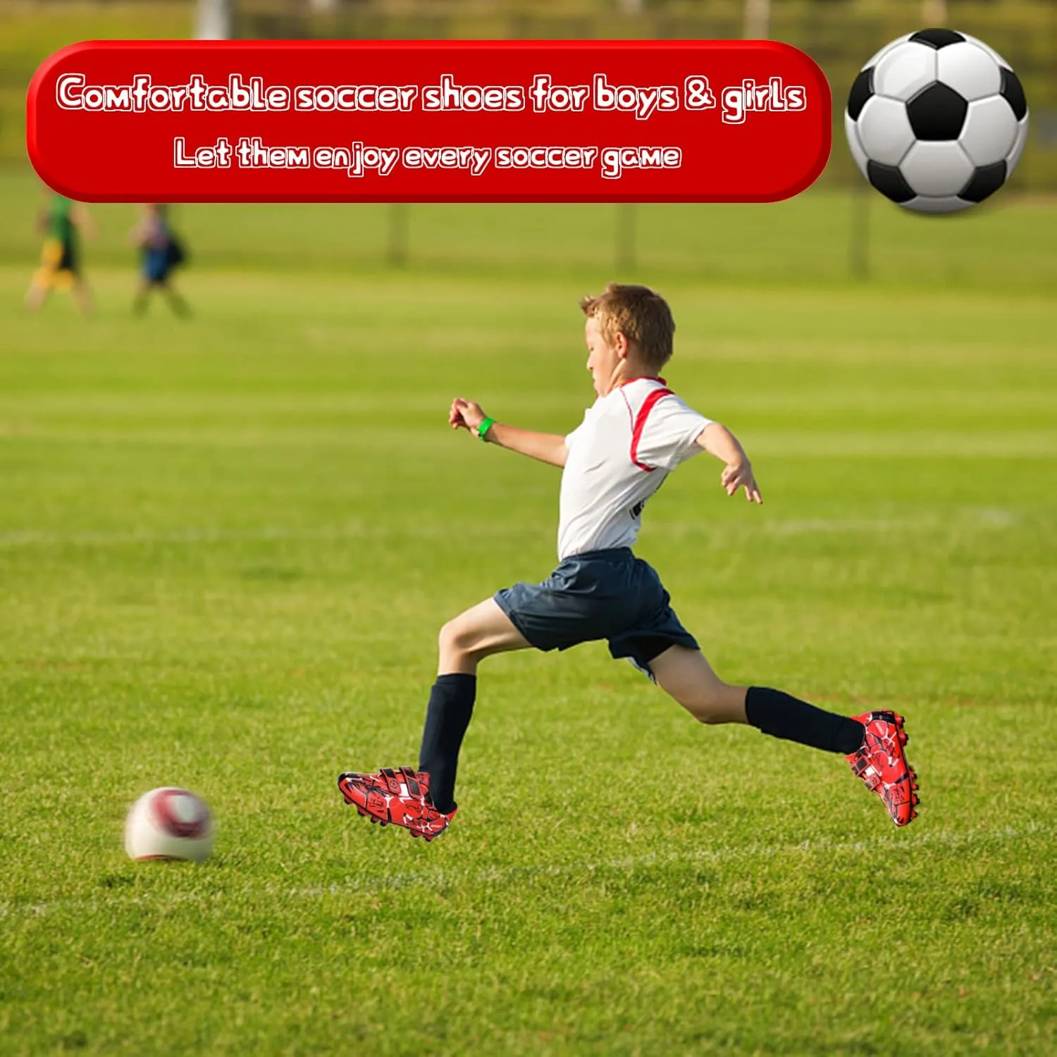 Mnplciea Kids Soccer Cleats Boys Girls Athletic Football Shoes Outdoor Anti-Slip Firm Ground Soccer Shoes
