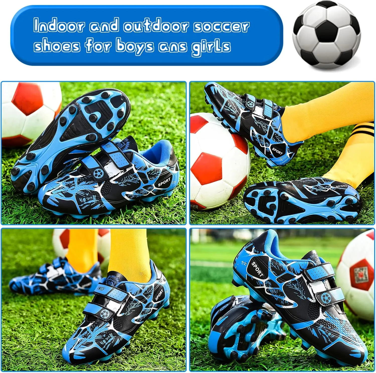 Mnplciea Kids Soccer Cleats Boys Girls Athletic Football Shoes Outdoor Anti-Slip Firm Ground Soccer Shoes