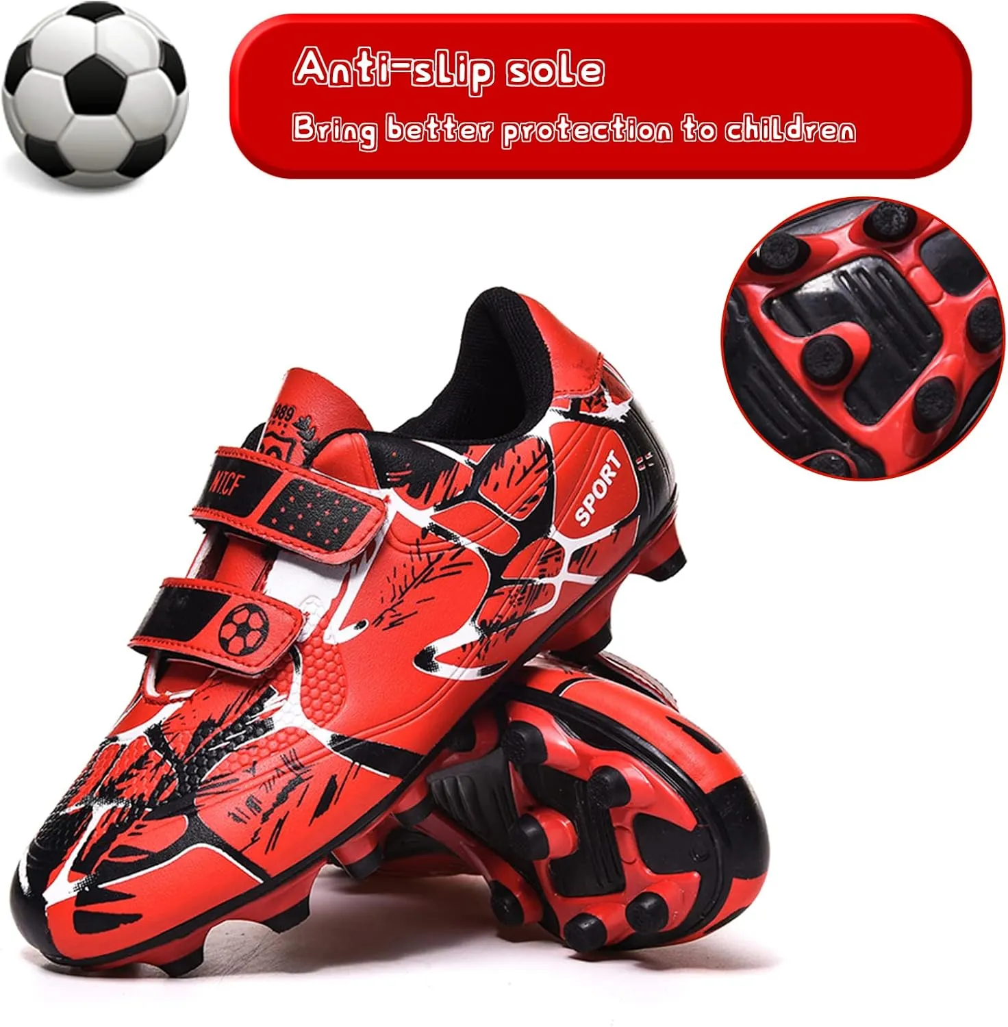 Mnplciea Kids Soccer Cleats Boys Girls Athletic Football Shoes Outdoor Anti-Slip Firm Ground Soccer Shoes