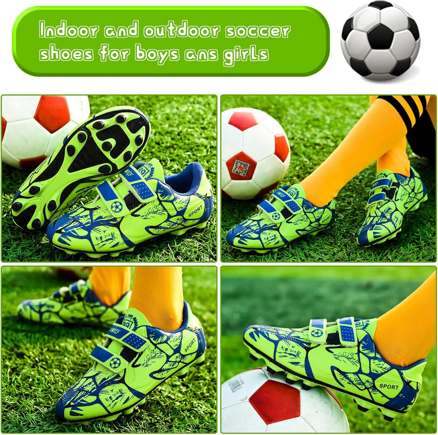 Mnplciea Kids Soccer Cleats Boys Girls Athletic Football Shoes Outdoor Anti-Slip Firm Ground Soccer Shoes