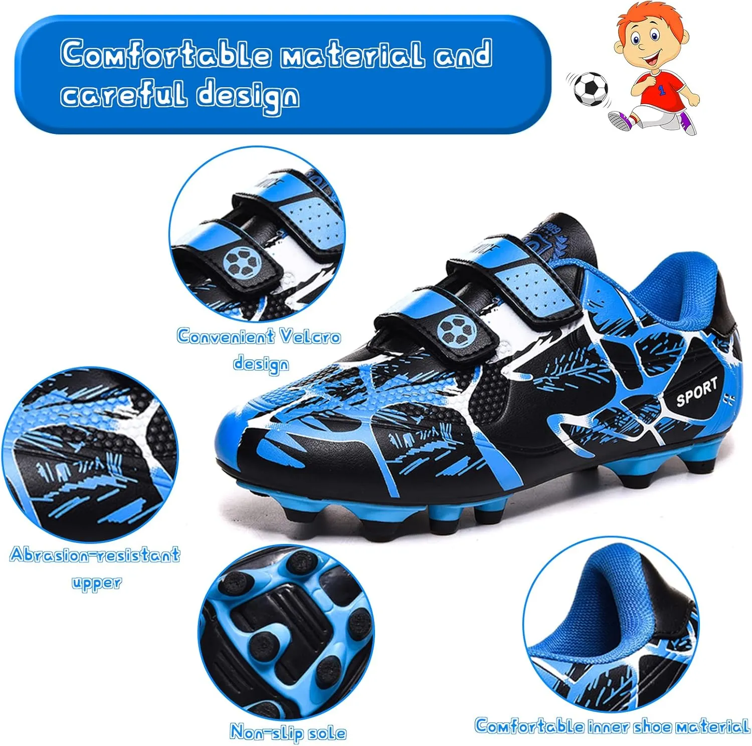 Mnplciea Kids Soccer Cleats Boys Girls Athletic Football Shoes Outdoor Anti-Slip Firm Ground Soccer Shoes