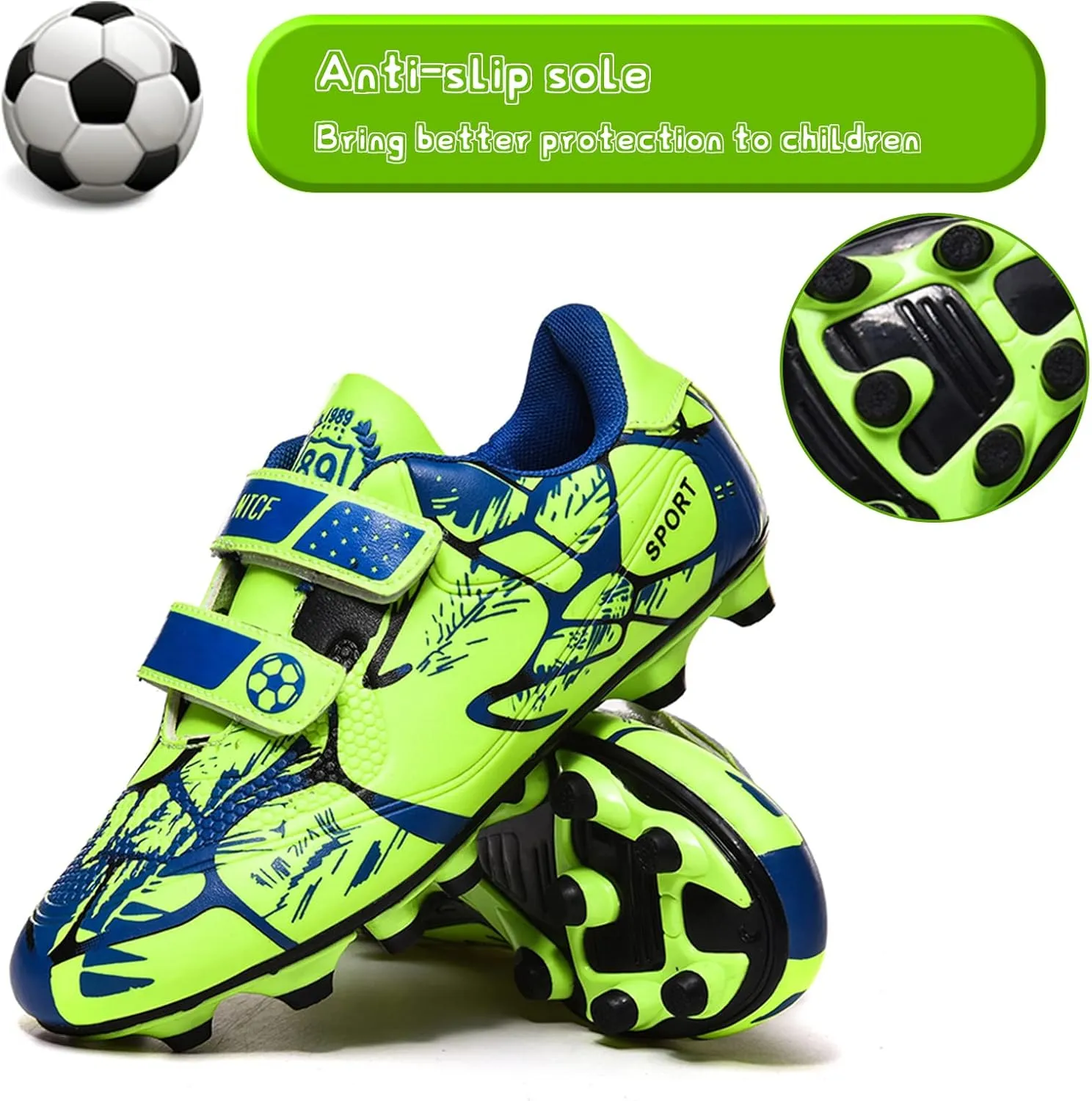 Mnplciea Kids Soccer Cleats Boys Girls Athletic Football Shoes Outdoor Anti-Slip Firm Ground Soccer Shoes