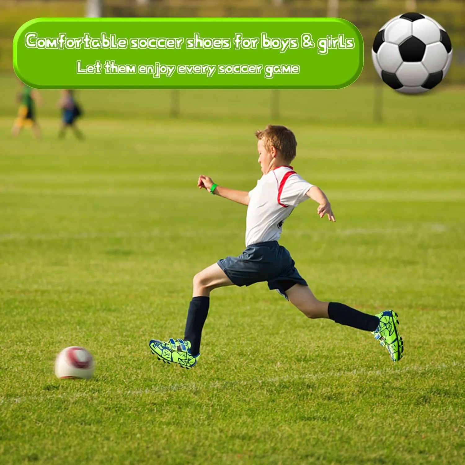 Mnplciea Kids Soccer Cleats Boys Girls Athletic Football Shoes Outdoor Anti-Slip Firm Ground Soccer Shoes