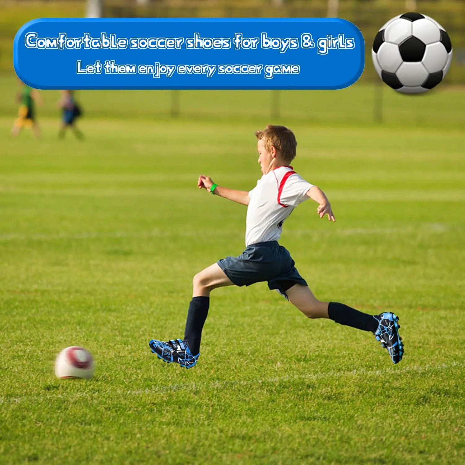 Mnplciea Kids Soccer Cleats Boys Girls Athletic Football Shoes Outdoor Anti-Slip Firm Ground Soccer Shoes