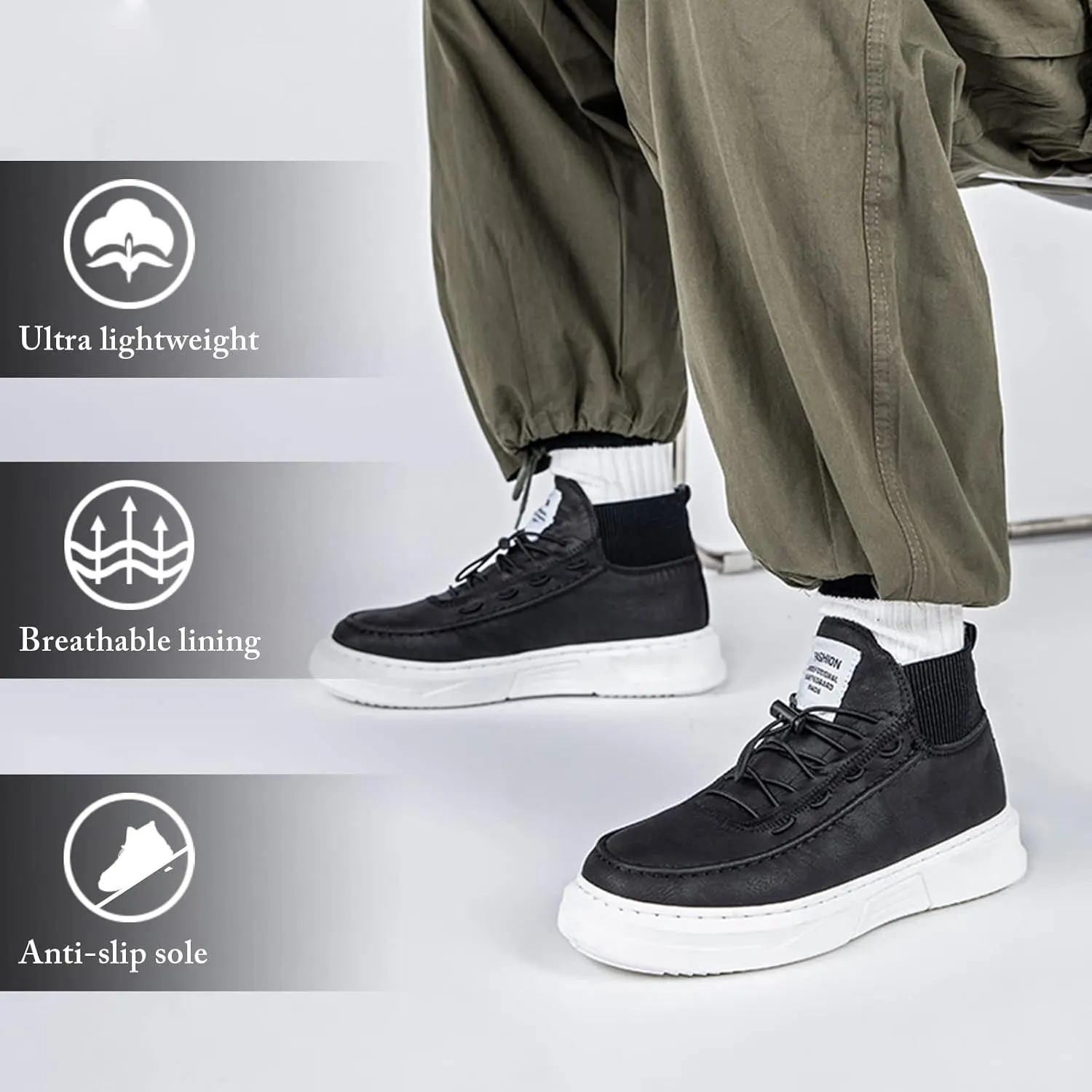 Mnplciea Skate Shoes for Men High-Top Fashion Casual Sneakers Comfortable Walking Shoes