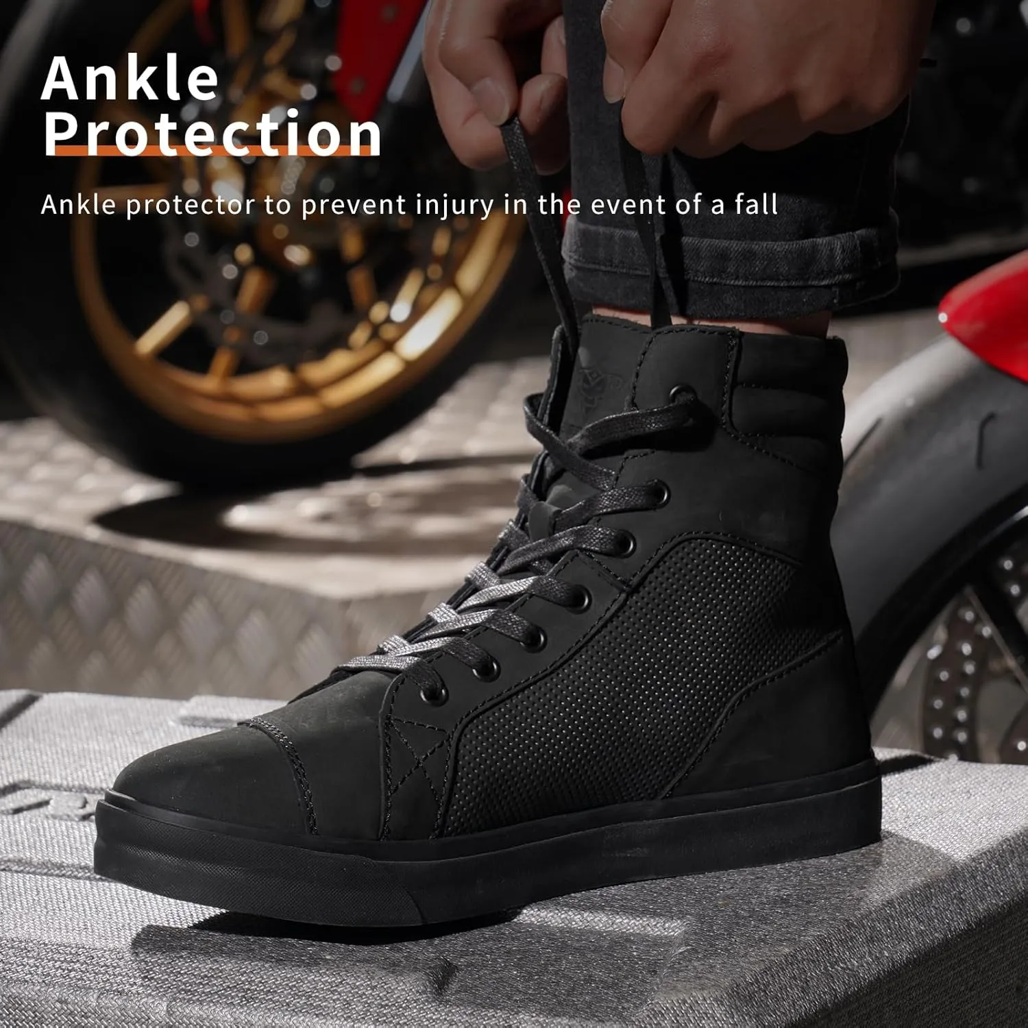 Motorcycle Boots Leather Breathable Street Riding Shoes with Ankle Support