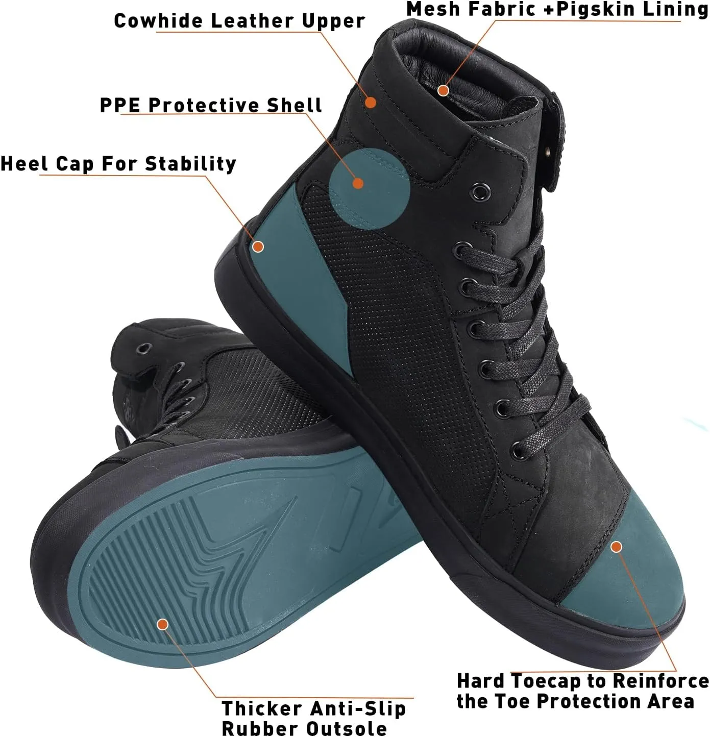 Motorcycle Boots Leather Breathable Street Riding Shoes with Ankle Support
