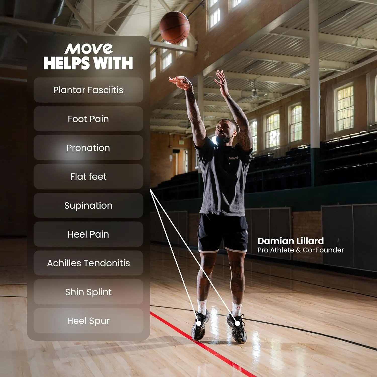 MOVE Game Day - All-Purpose Support Insoles - Plantar Fasciitis, Running, Shock Absorption, Flat Feet, Arch Support, Basketball, Active Lifestyle, Walking and Athletics (M 9-9.5 / WM 10.5-11)