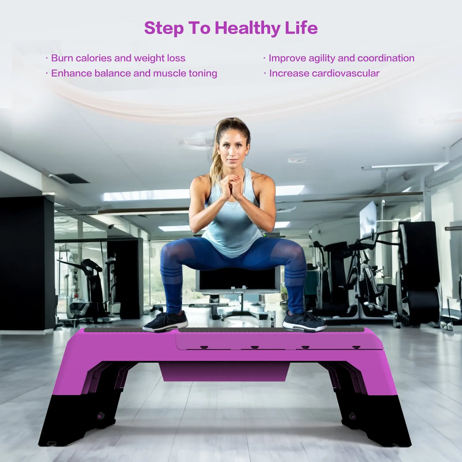 Multifunctional Fitness Step Platform Adjustable Aerobic Deck Resistance Bands