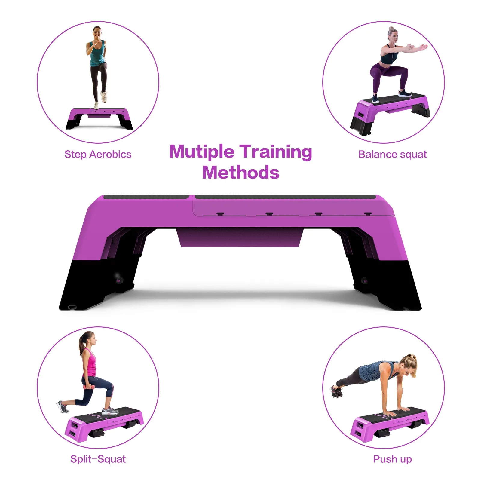 Multifunctional Fitness Step Platform Adjustable Aerobic Deck Resistance Bands