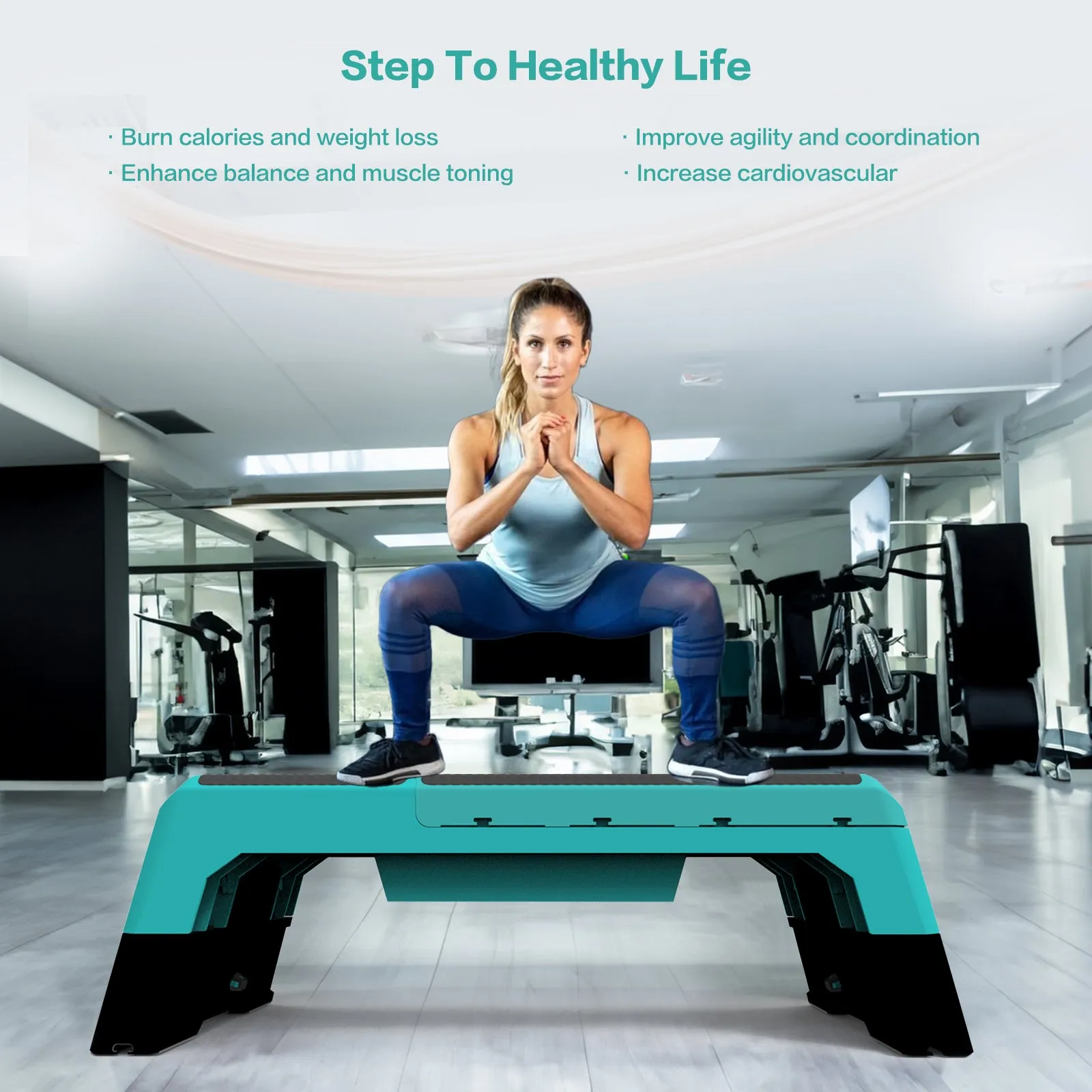 Multifunctional Fitness Step Platform Adjustable Aerobic Deck Resistance Bands
