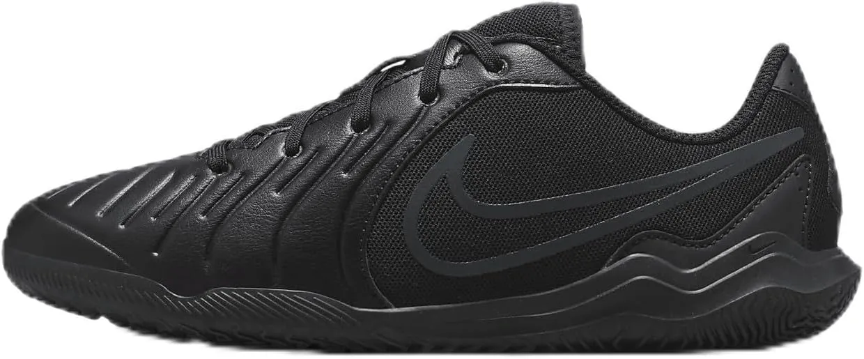 Nike Jr. Tiempo Legend 10 Club Little/Big Kids' Indoor/Court Low-Top Soccer Shoes (DV4354-002, Black/Deep Jungle/Black) Size 1