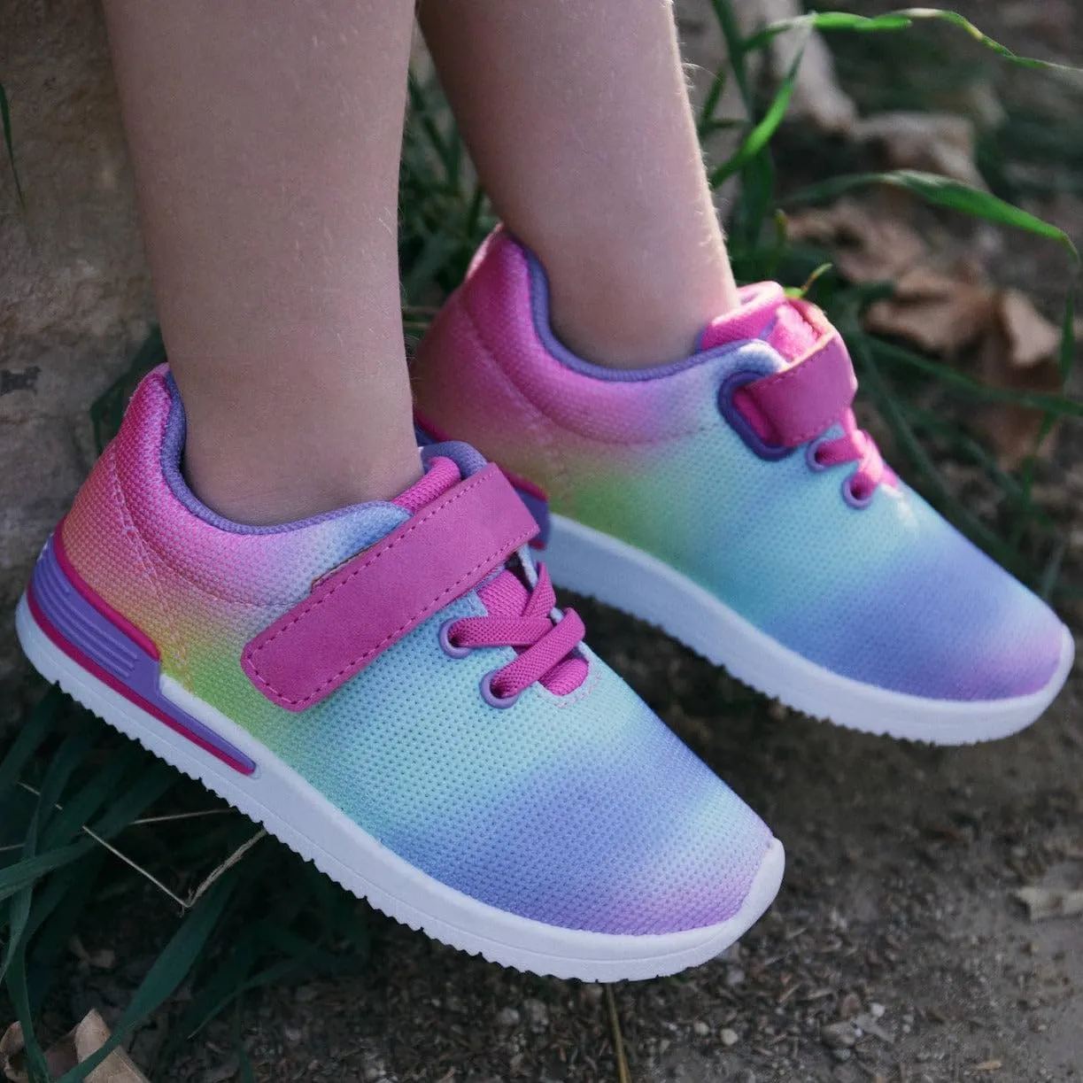 Oomphies Wynn Girls Athletic Sneakers  Breathable Knit Upper, Hook & Loop Closure, Cushioned Insole & Durable Design