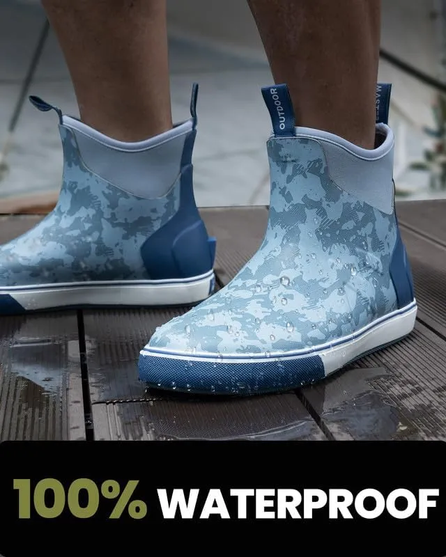 OutdoorMaster Men's Deck Boots, Waterproof Anti-Slip Rubber Rain Boots, Breathable Saltwater Deck Shoes For Fishing Boating Camping Sailing