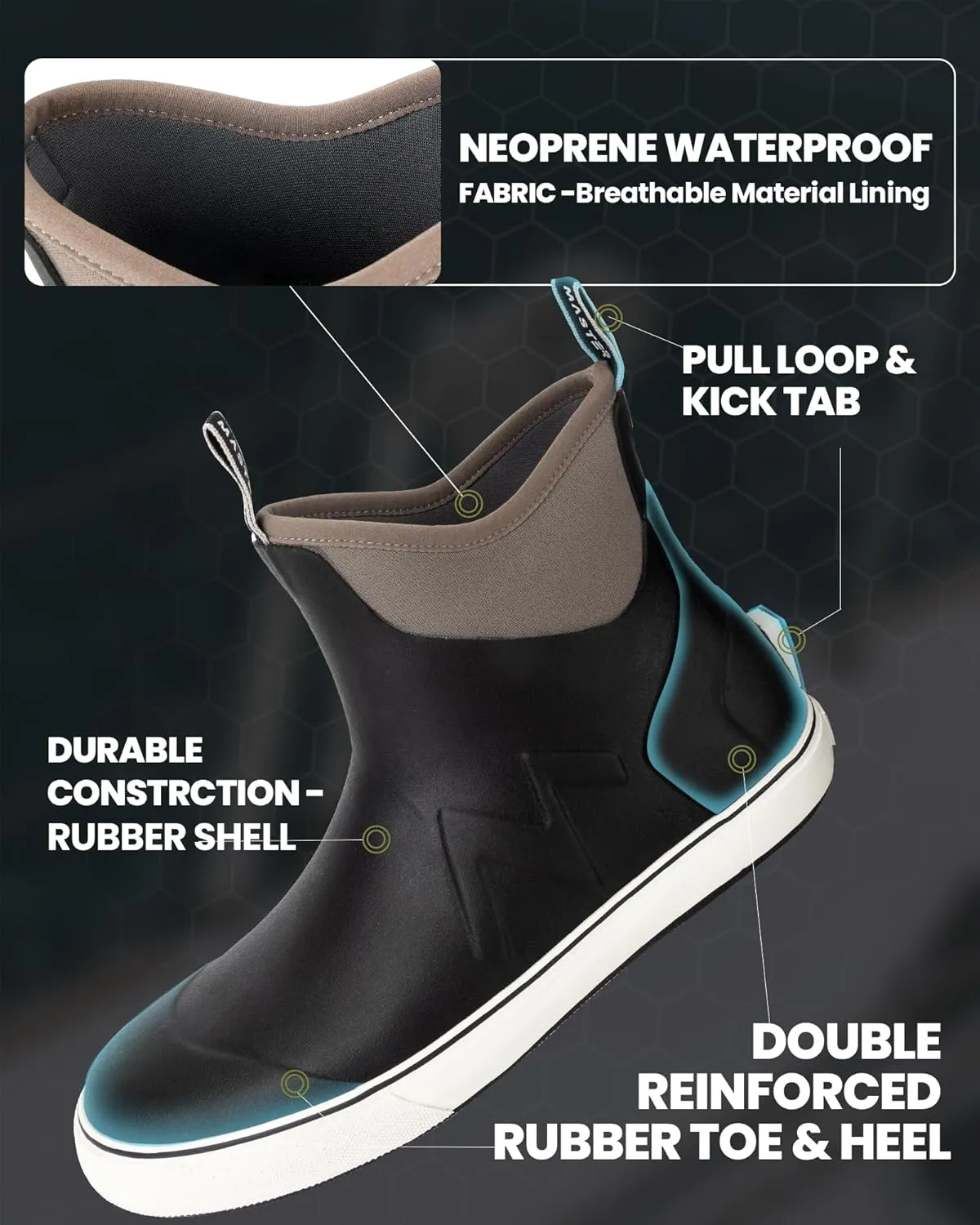 OutdoorMaster Men's Deck Boots, Waterproof Anti-Slip Rubber Rain Boots, Breathable Saltwater Deck Shoes For Fishing Boating Camping Sailing