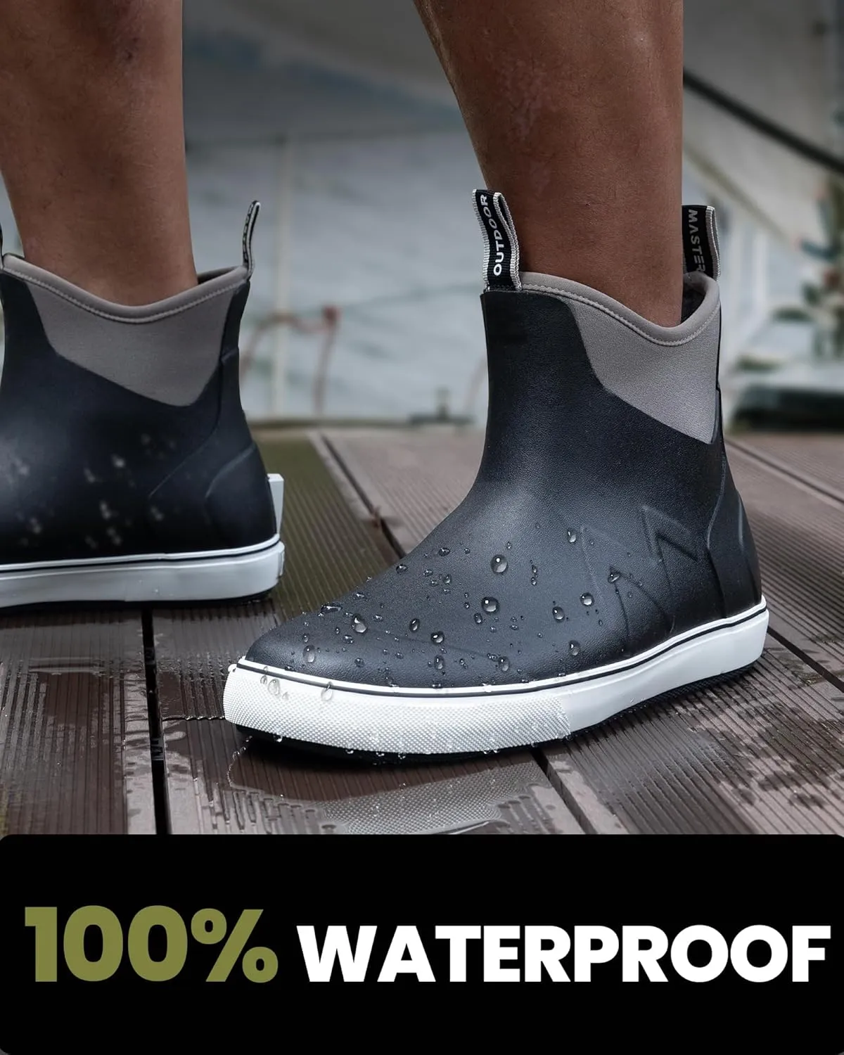 OutdoorMaster Men's Deck Boots, Waterproof Anti-Slip Rubber Rain Boots, Breathable Saltwater Deck Shoes For Fishing Boating Camping Sailing
