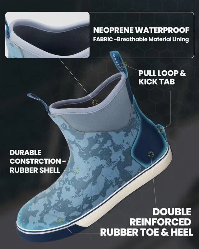 OutdoorMaster Men's Deck Boots, Waterproof Anti-Slip Rubber Rain Boots, Breathable Saltwater Deck Shoes For Fishing Boating Camping Sailing