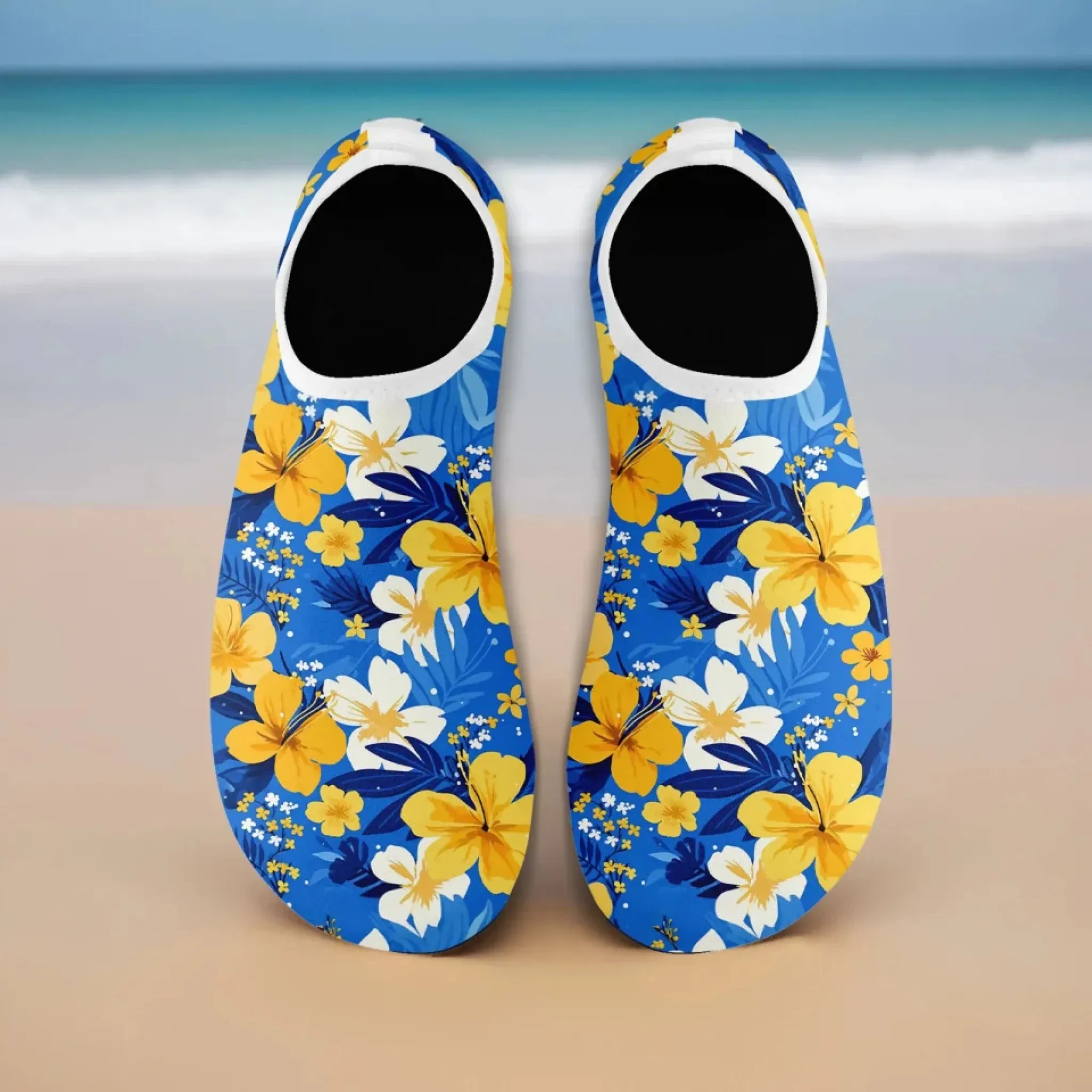 Personalized Hawaii-Themed Aqua Shoes, Custom Tropical Beach Water Shoes, Print-on-Demand Unisex Slip-Ons