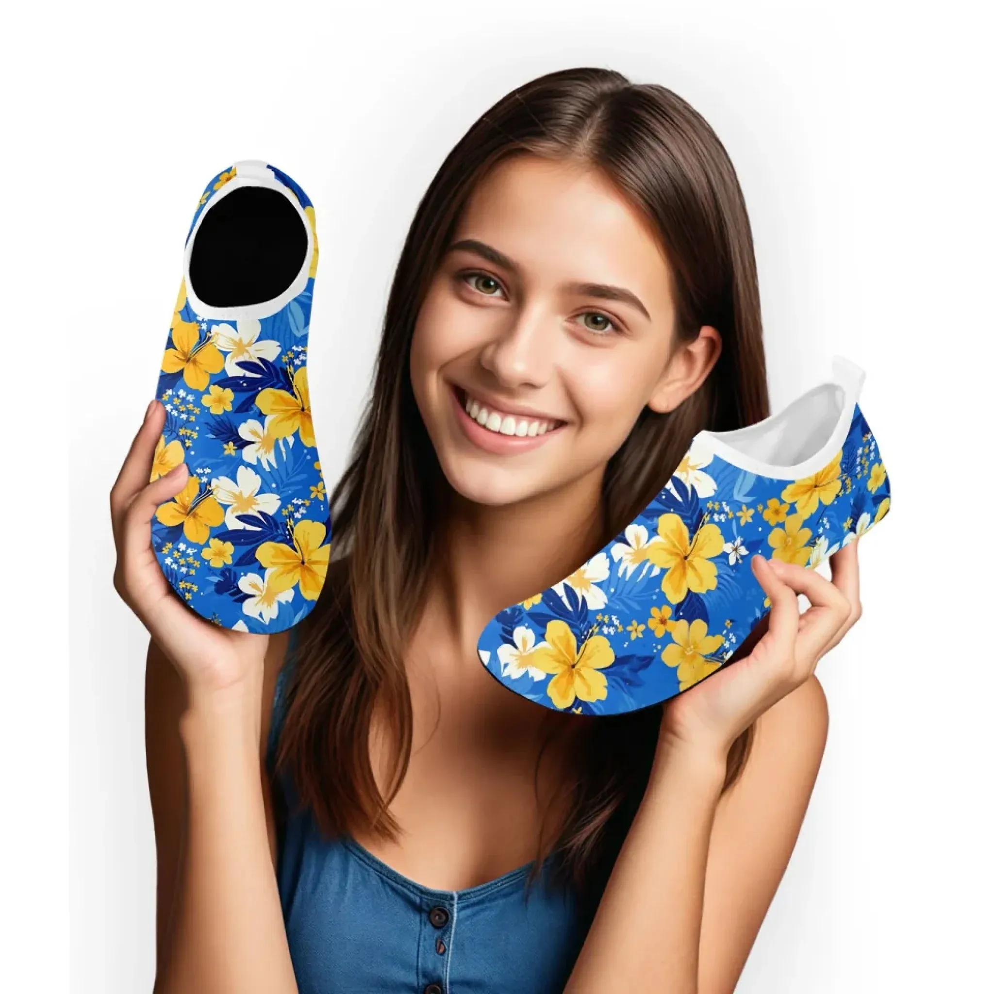 Personalized Hawaii-Themed Aqua Shoes, Custom Tropical Beach Water Shoes, Print-on-Demand Unisex Slip-Ons