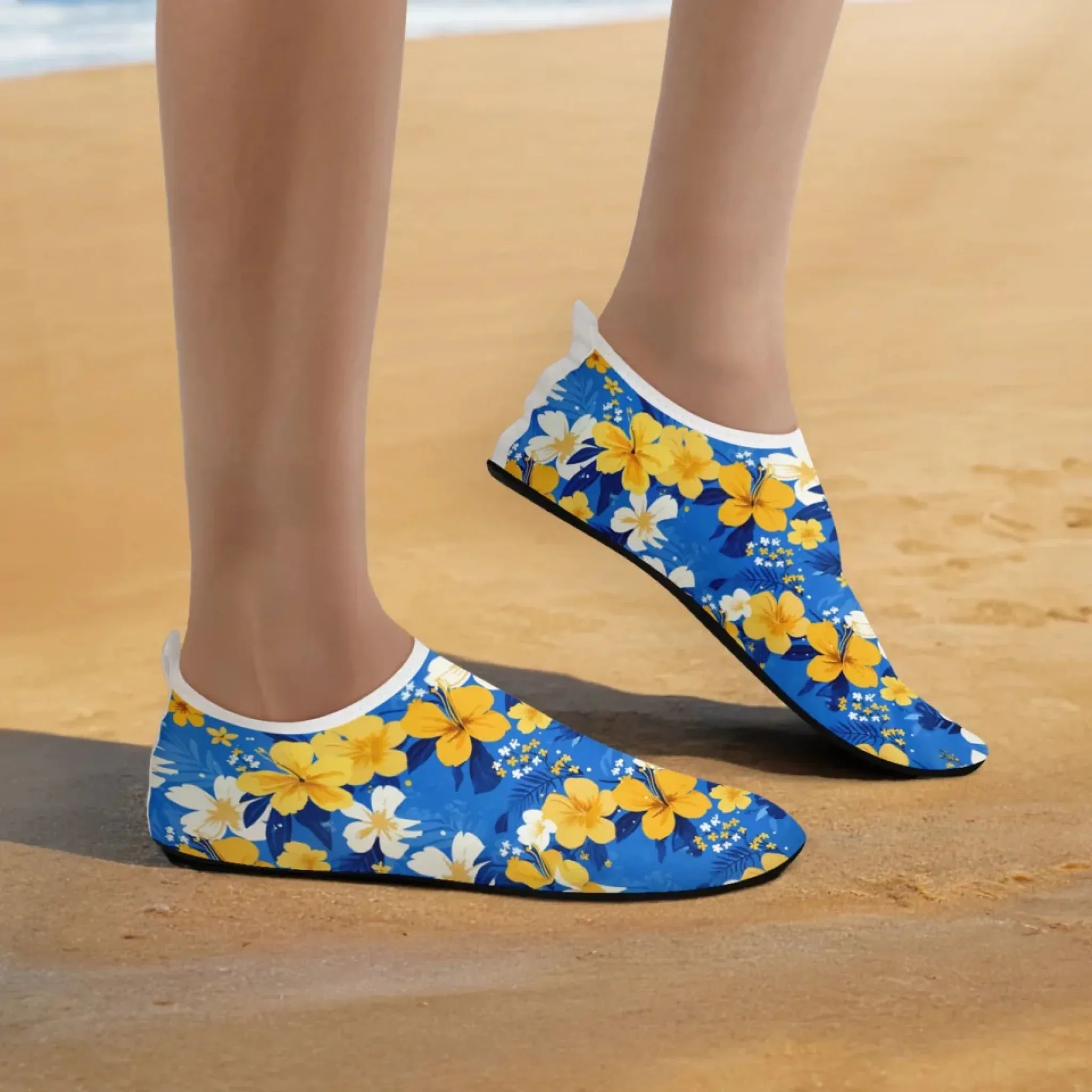 Personalized Hawaii-Themed Aqua Shoes, Custom Tropical Beach Water Shoes, Print-on-Demand Unisex Slip-Ons