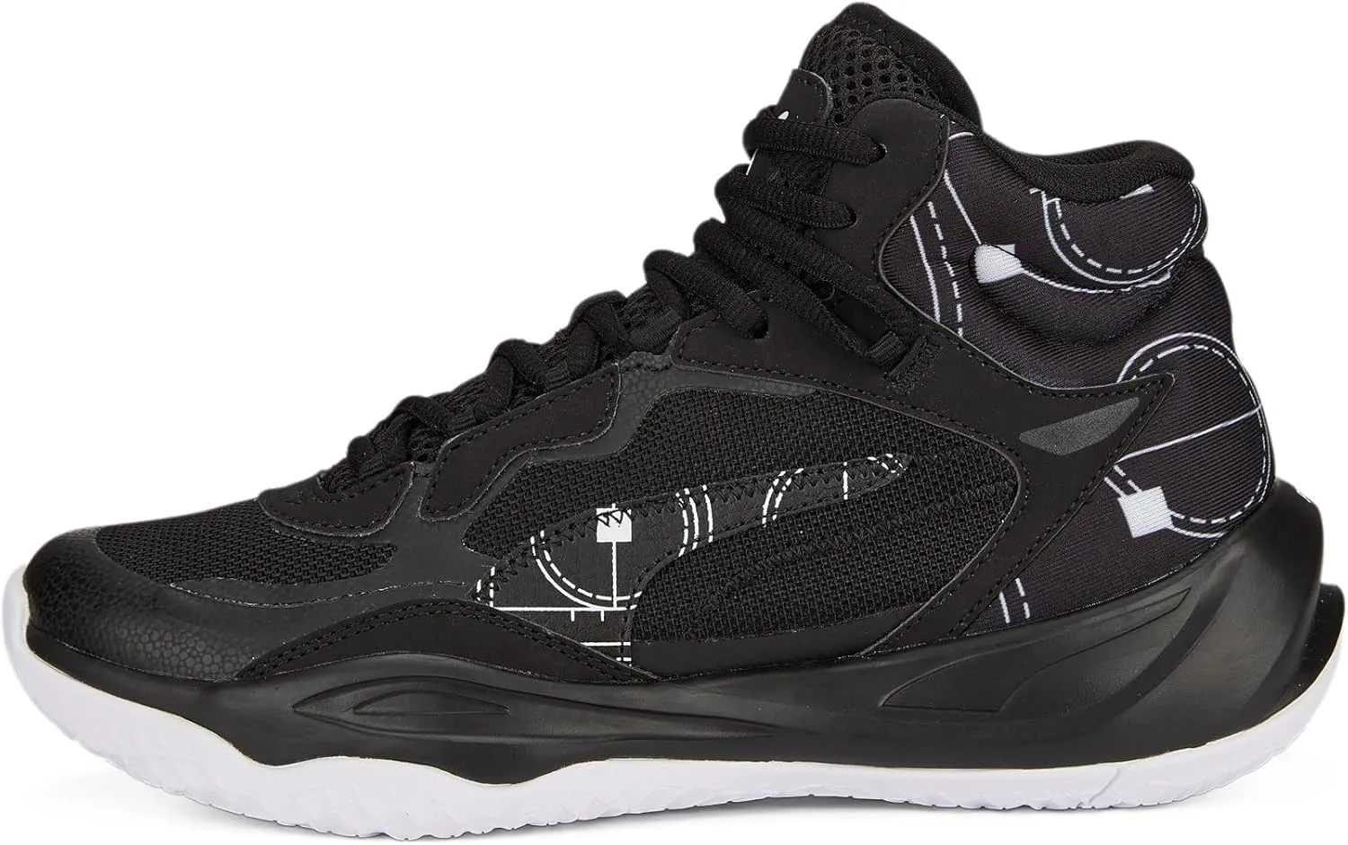 PUMA Playmaker Pro Mid Sneaker, Courtside Black-White, 6 US Unisex Big Kid