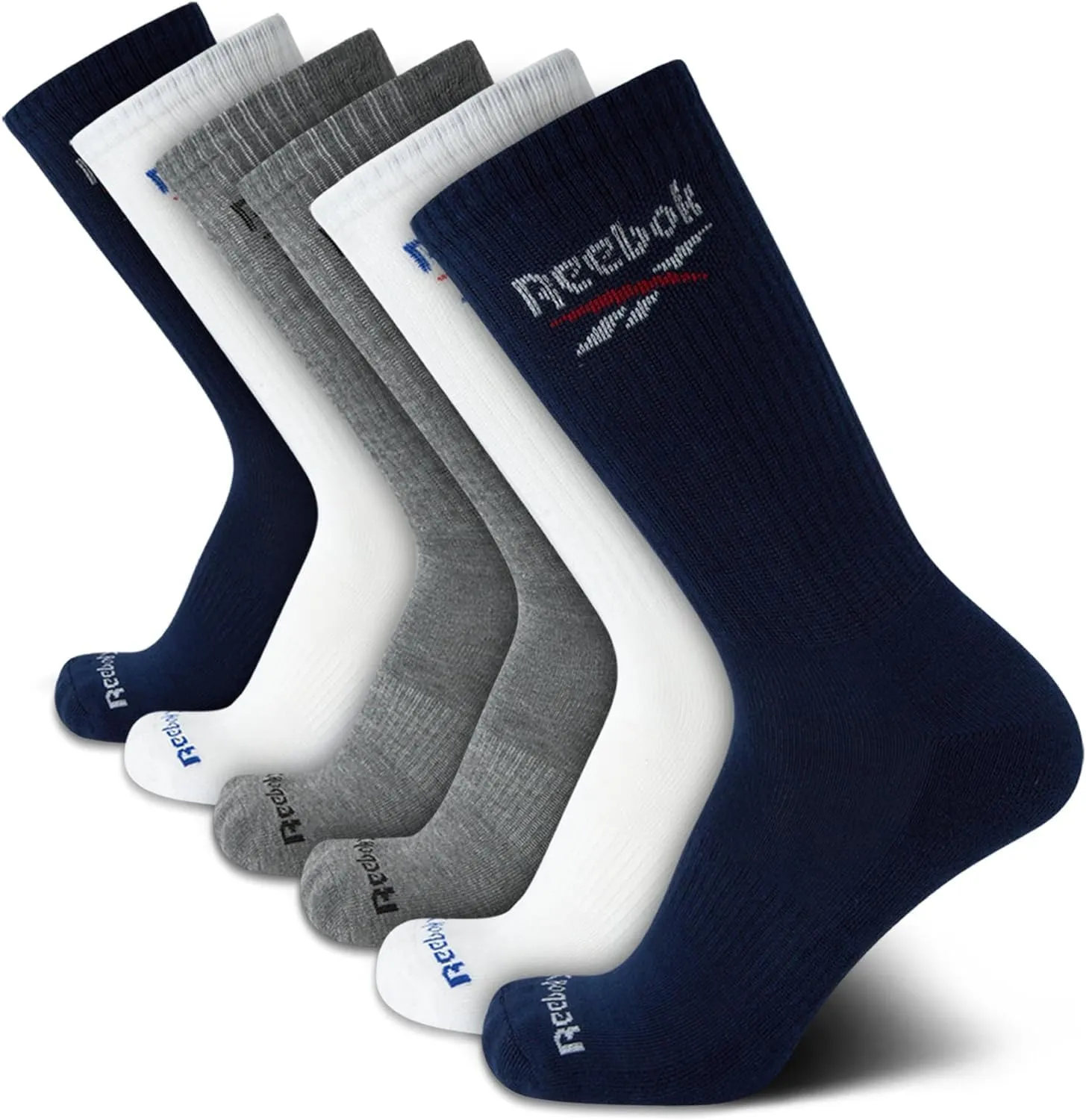 Reebok Men's Crew Socks - 5 Pack Stretch Performance Cushioned High Crew Socks - Arch Support Athletic Socks for Men (6-12.5)