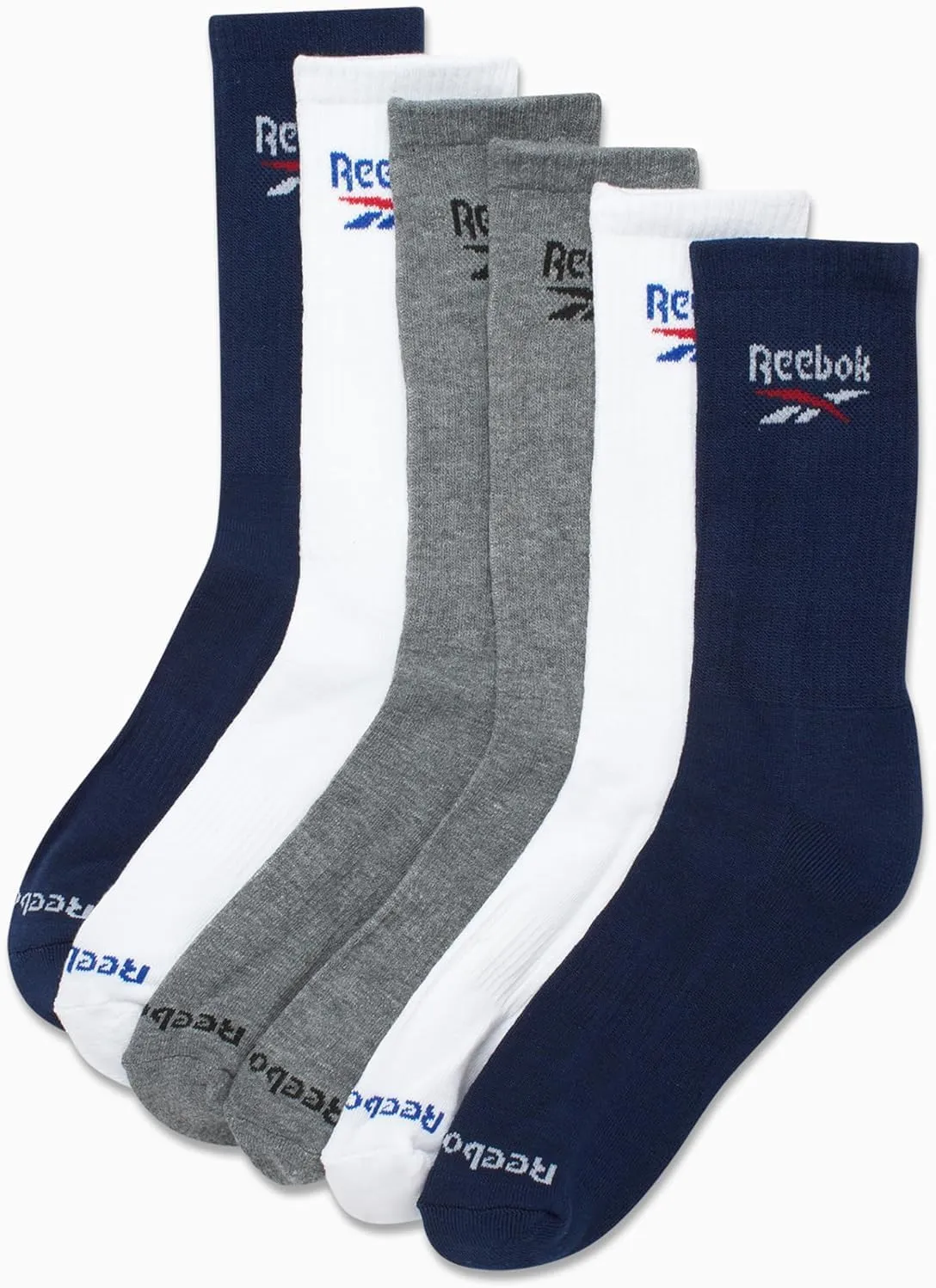 Reebok Men's Crew Socks - 5 Pack Stretch Performance Cushioned High Crew Socks - Arch Support Athletic Socks for Men (6-12.5)