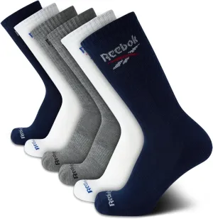 Reebok Men's Crew Socks - 5 Pack Stretch Performance Cushioned High Crew Socks - Arch Support Athletic Socks for Men (6-12.5)