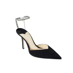 RISIA Ankle Diamante Suede Mid Heel Sandals - 8cm