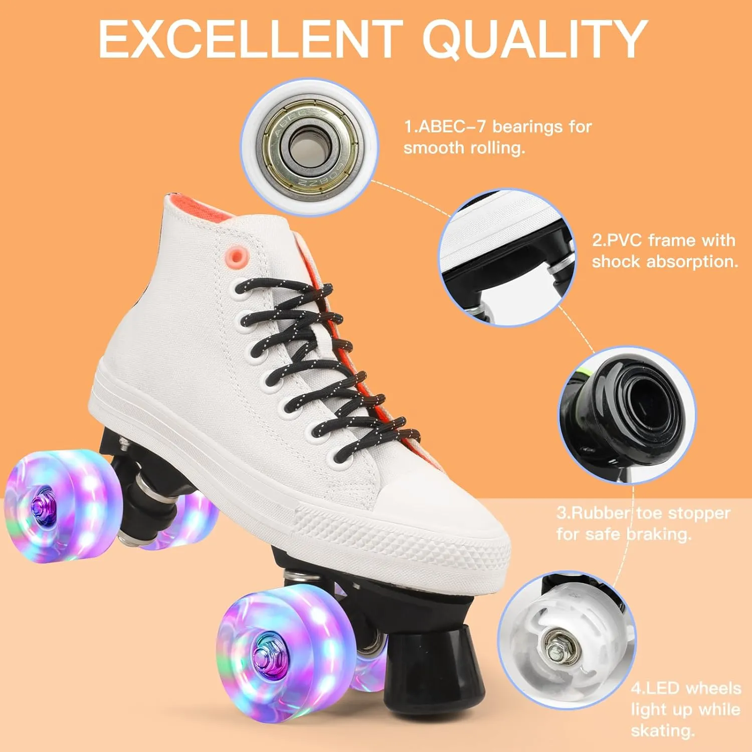 Roller Skates with Light up Wheels for Kids and Adults, Roller Skate Shoes for Men and Women, High-Top Sneaker Roller Shoes with Full Lace Up Ankle Support for Outdoor or Indoor