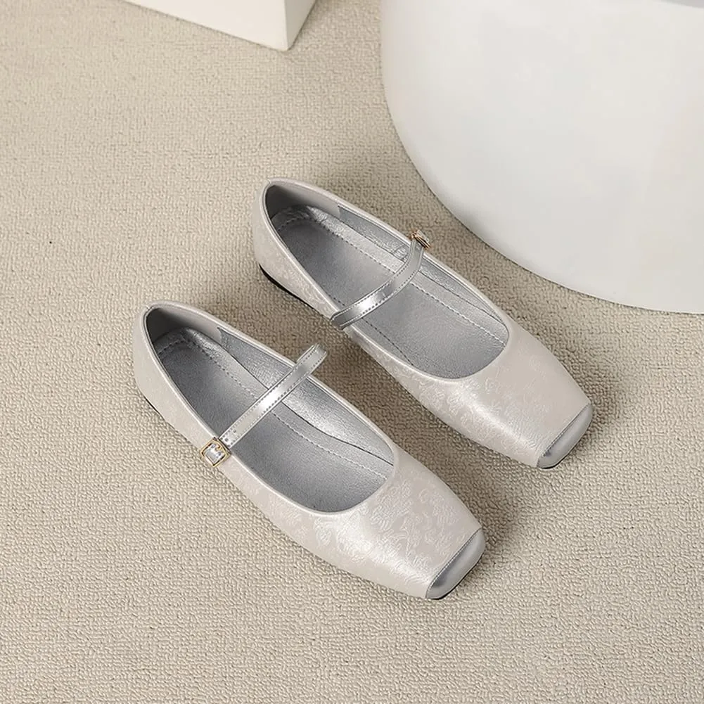Ruitaoo Mary Jane Flats Shoes for Women Lightweight Soft Square Toe Slip On Work Flats Flexible for Daily Wear