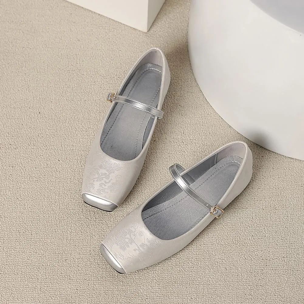 Ruitaoo Mary Jane Flats Shoes for Women Lightweight Soft Square Toe Slip On Work Flats Flexible for Daily Wear