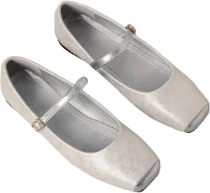 Ruitaoo Mary Jane Flats Shoes for Women Lightweight Soft Square Toe Slip On Work Flats Flexible for Daily Wear