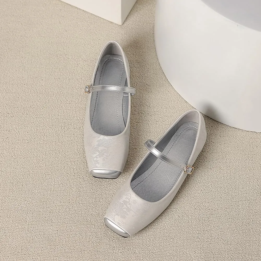 Ruitaoo Mary Jane Flats Shoes for Women Lightweight Soft Square Toe Slip On Work Flats Flexible for Daily Wear